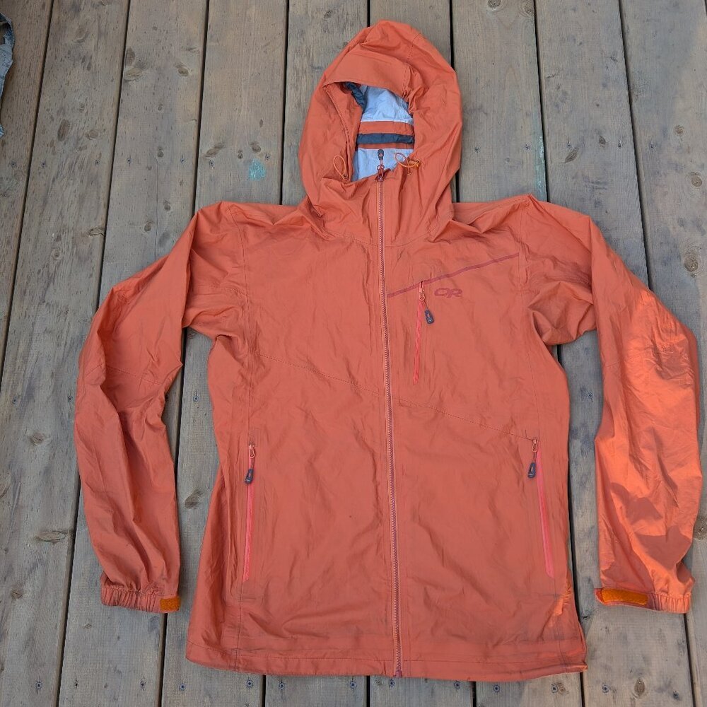 Outdoor Research Men's Lightweight Orange Hooded Jacket - Full Zip - Sz Small